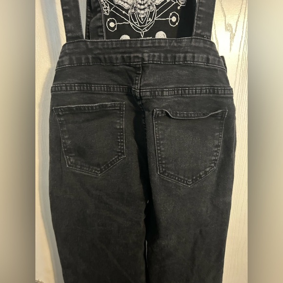 ROMWE Black Gothic Moon Embroidered Denim Overalls - Picture 8 of 11